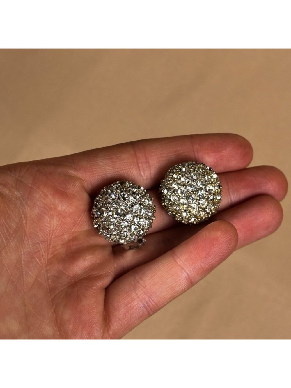 Vintage Marvella Mid Century Dome Clip On Earrings Faux Diamond C6